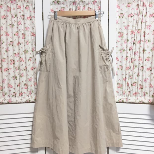 빈티지 모리걸 베이지 리본포켓 스커트