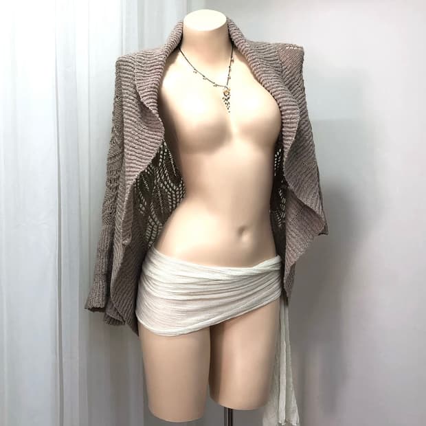 pink beige crochet knit cardigan