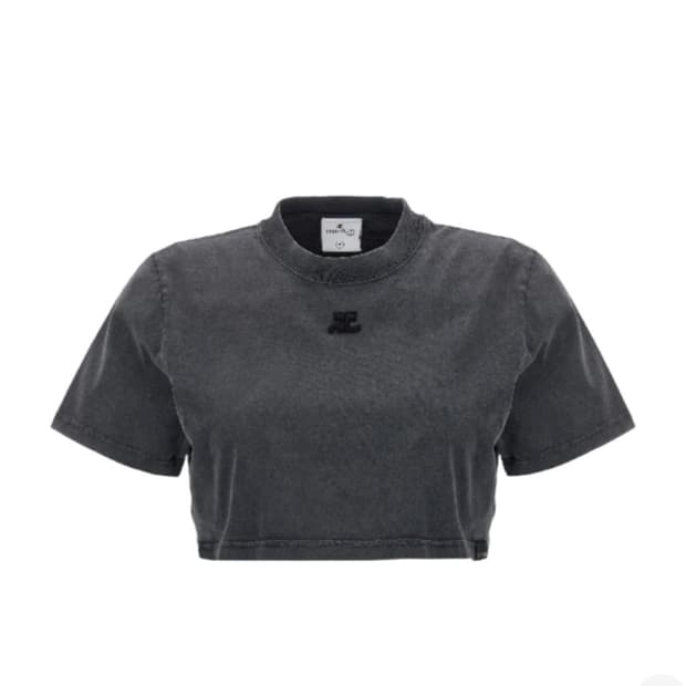 꾸레쥬  로고 자수 크롭 반팔 티셔츠 S사이즈