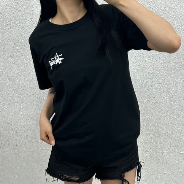 스투시 백로고 블랙 반팔 S