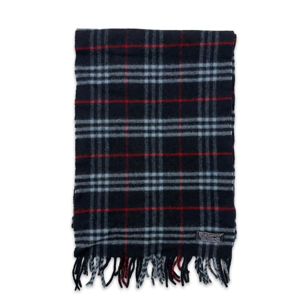 빈티지 버버리 케시미어 네이비 체크 머플러