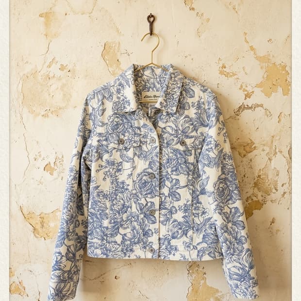 에디바우어 블루 플로럴 데님자켓