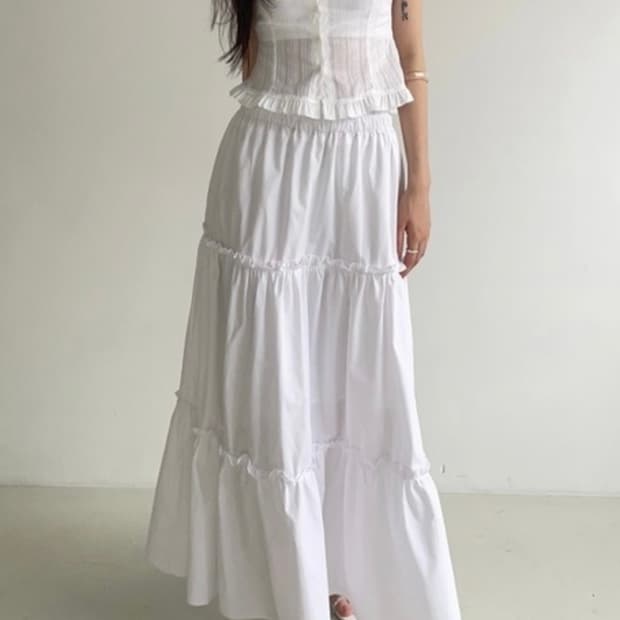 아델리오 프리덤 코튼 프릴 스커트 화이트