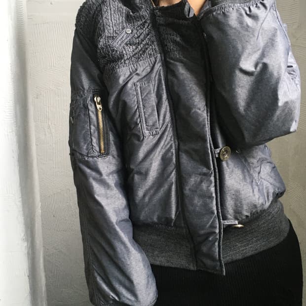 Diesel 디젤 퍼 후드 패디드 차콜 봄버 자켓