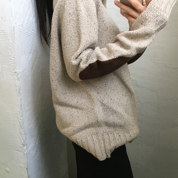 Polo 폴로 랄프로렌 베이지 컬러 엘보우 패치 혼방 니트