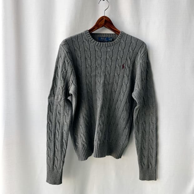폴로 랄프로렌 케이블 니트 코튼 스웨터 그레이 M