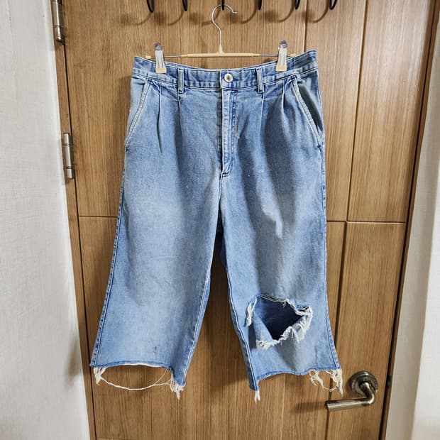 (30)LEE 빈티지 7부 핀턱 데님 팬츠 