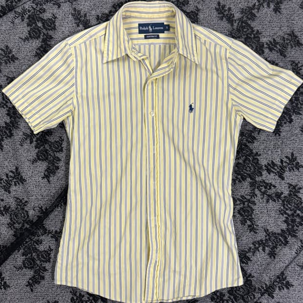 폴로 옐로우 스트라이프 반팔 셔츠