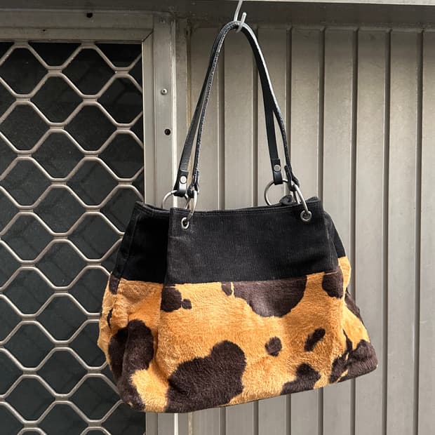 Vintage leopard fur suede bag