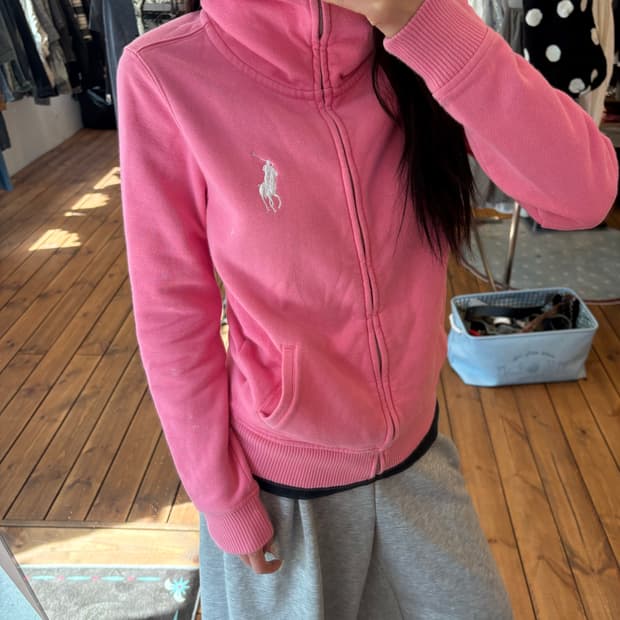 폴로 빅포니 핑크 면집업