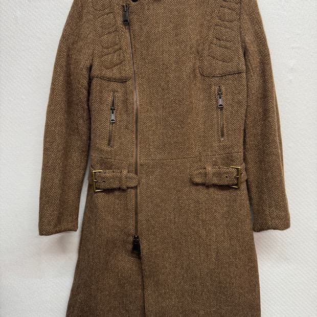 랄프로렌 울/알파카 헤링본 바이커 디테일 코트 S