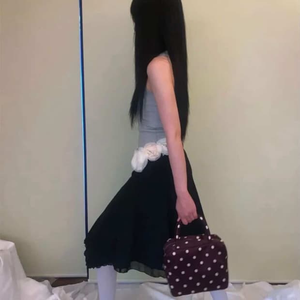 피치바스켓마켓 폴카 도트 백 퍼플