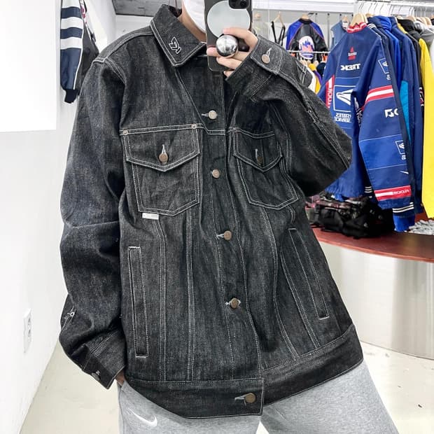 캐즈 락 오리지널 제팬 90s 흑청 스티치 데님 자켓