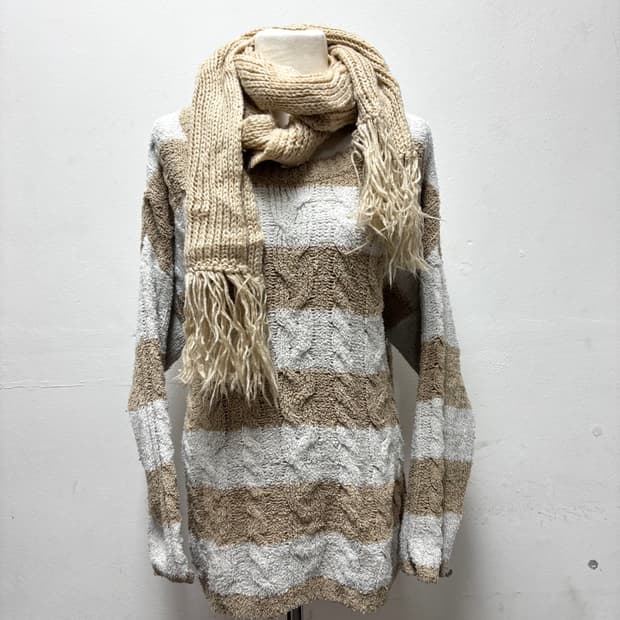 [Tralala]White&Beige Stripe Sleeve