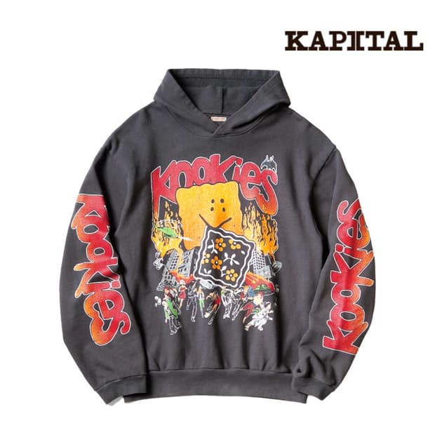 캐피탈(KAPITAL) 페키쉬 레인보우 후드 티 잉크 블랙 K2410LC