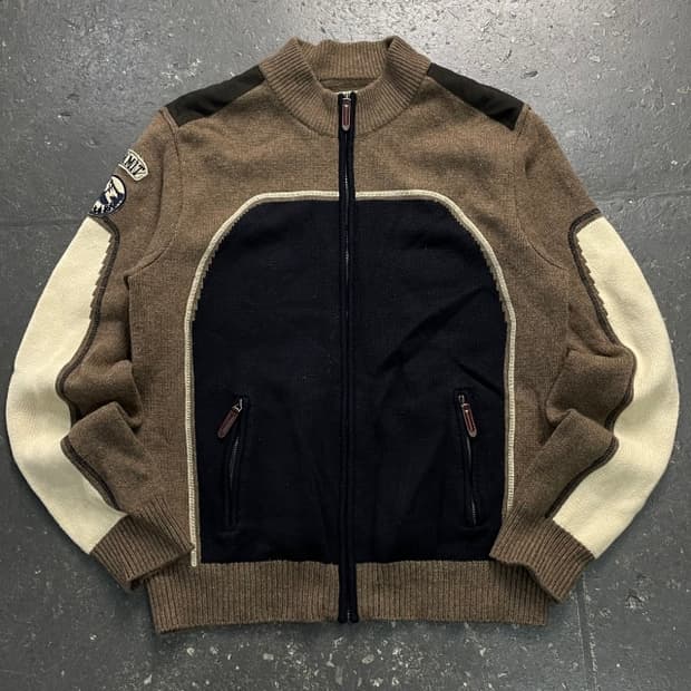 100 빈티지 스웨이드 패치 니트집업 