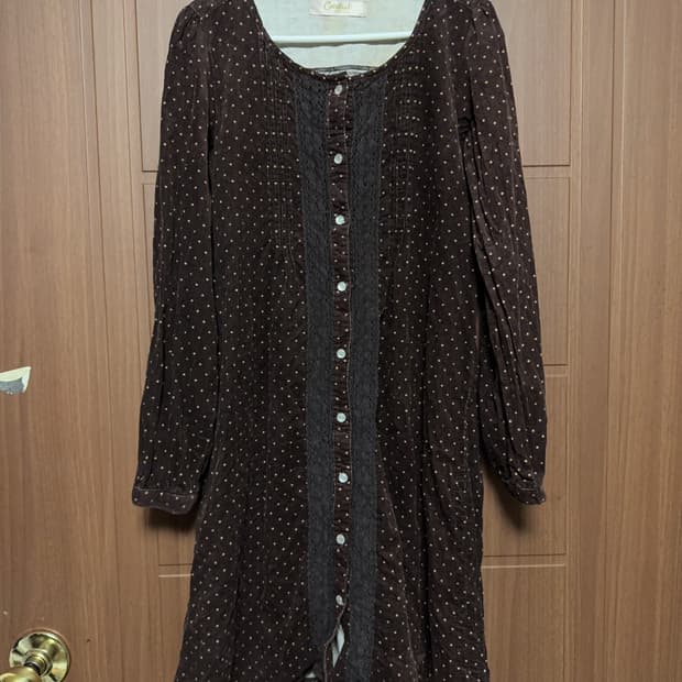 모리걸 하구미 라떼갸루 일본 빈티지 코듀로이 레이스 도트 원피스