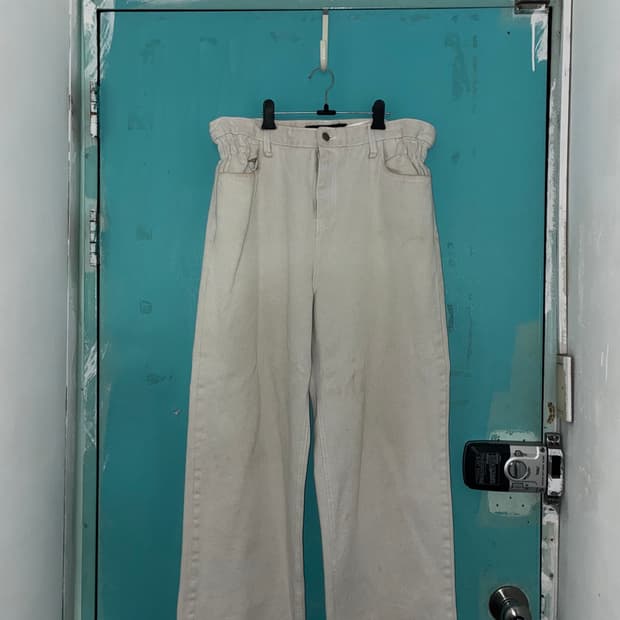 크림 롱 데님 팬츠