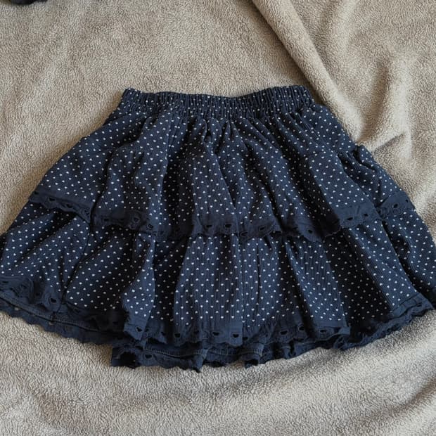 빈티지 네이비 하트도트 레이어드 캉캉스커트