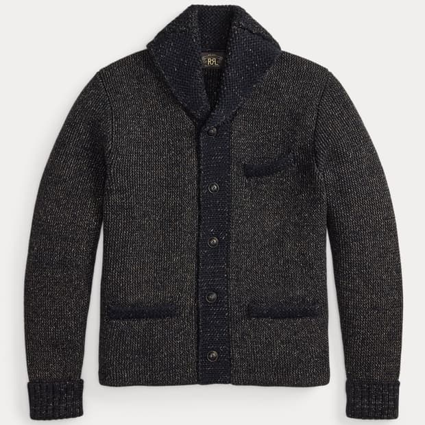 RRL 자카드 니트 숄 칼라 카디건