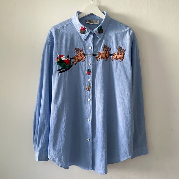 90s 빈티지 크리스마스 자수 셔츠