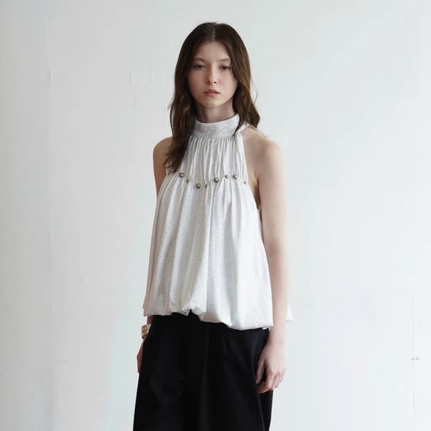 화이트 홀터넥 땡땡이 블라우스