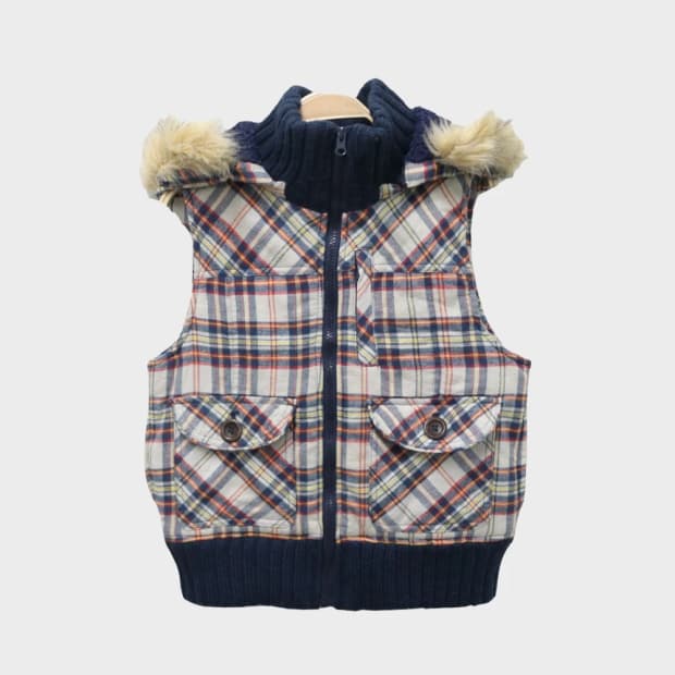 터틀넥 체크 조끼 61237
