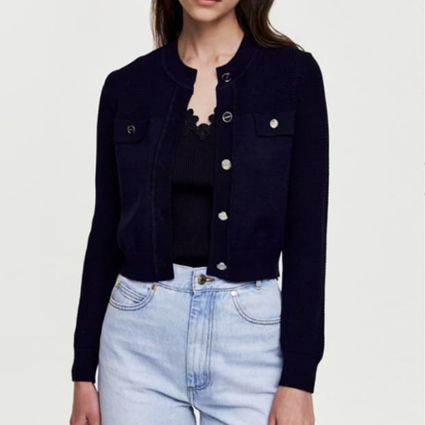 국내 산드로 니트 숏 가디건 여성 2XS 네이비 훌륭 사랑봉봉