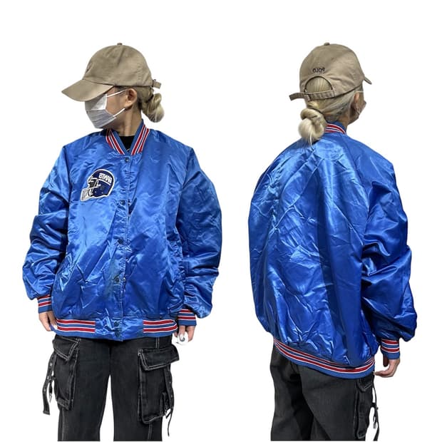 90s 빈티지 블루 봄버 자수 오버핏 자켓 XL