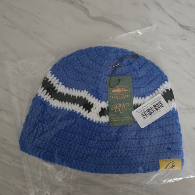 Corteiz 코르테이즈 빅 크로셰 비니 V2 블루 화이트 블랙