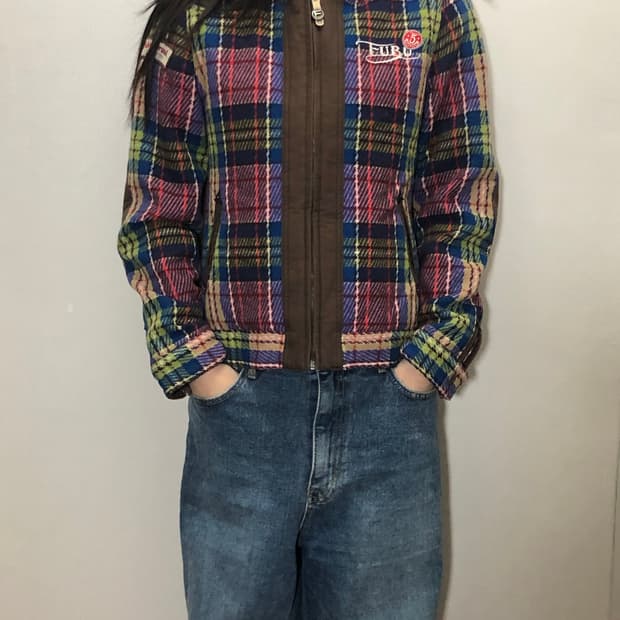 빈티지 푸부 비비드 컬러 체크 패턴 자켓