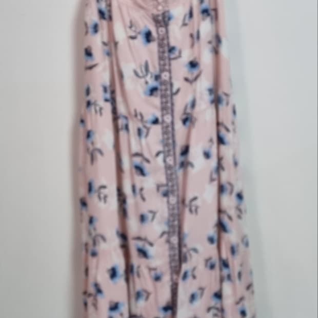 S ) 써스데이아일랜드 핑크+하늘색 꽃무늬 끈 원피스