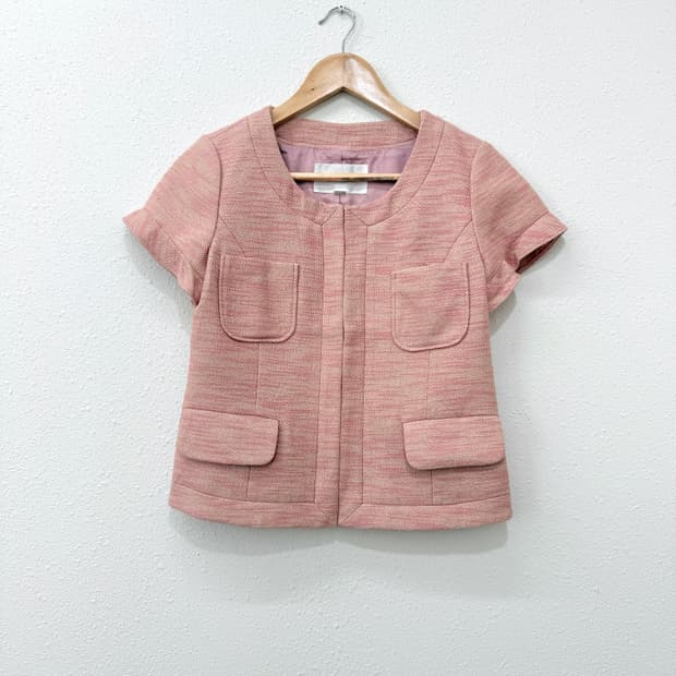 빈티지 Jill Stuart 핑크 트위드 반팔 자켓