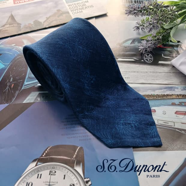 듀퐁 린넨 블루 패턴 슬림 넥타이 7.7cm A+등급 A18662
