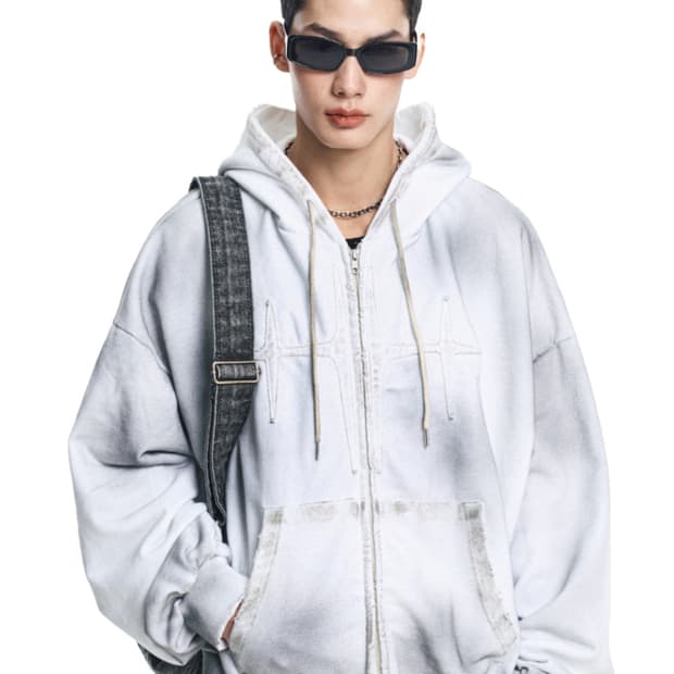 이지노이지 워시드 패치 오버핏 후드집업 