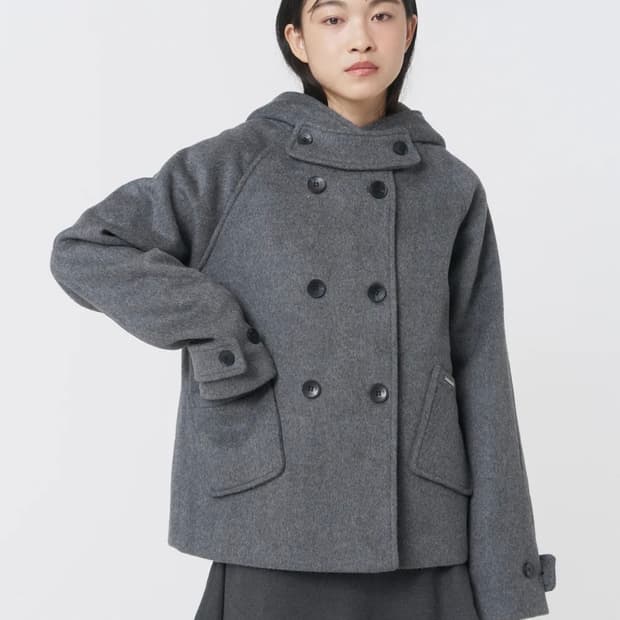 미세키서울 후디 더블 버튼 코트 차콜
