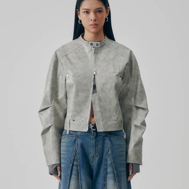 (새상품) Moto Cropped Leather Jacket [ Ligh