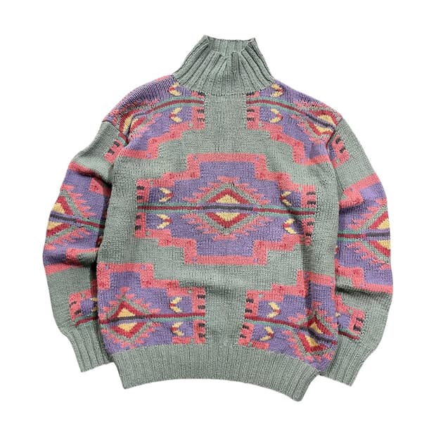 [POLO] 90's 폴로 컨트리 핸드니트 아즈텍 하프넥 니트스웨터