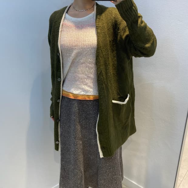 아이보리 포인트 올리브 니트 가디건