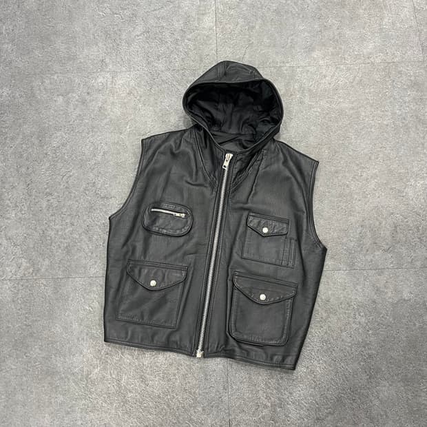 k vintage safety zone 안전지대 가죽 후드 베스트 