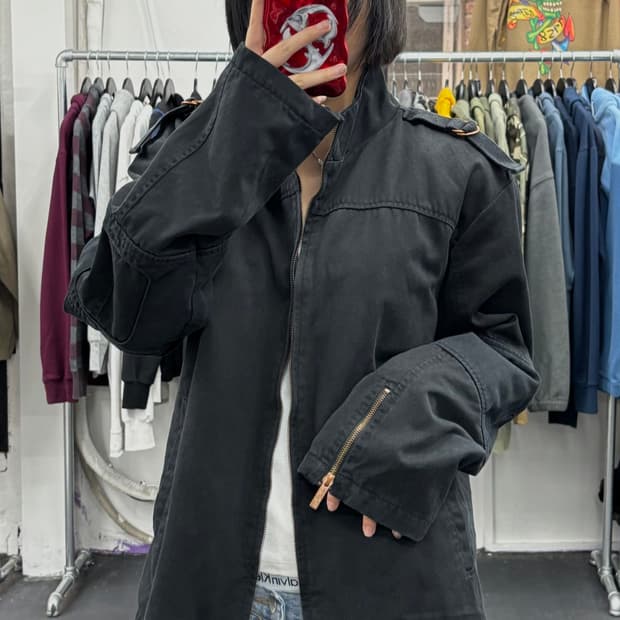 VTG 하이넥 블랙 코튼 자켓