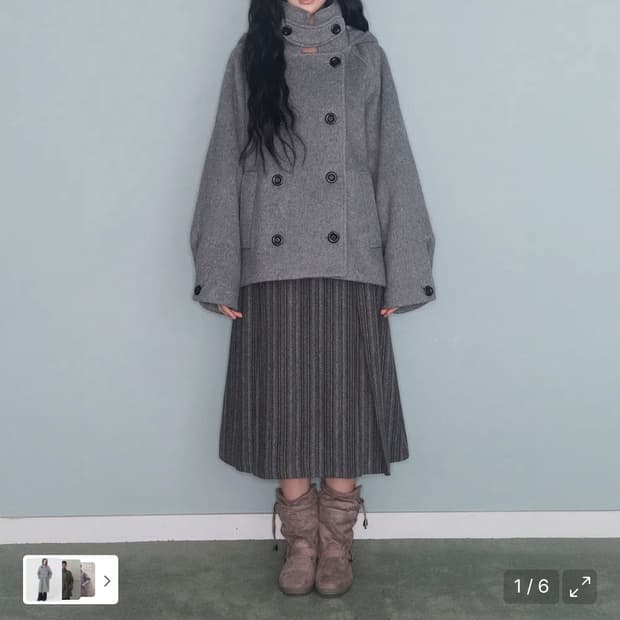 구매) Mireco 미레코 후드 더블 하프 코트 그레이