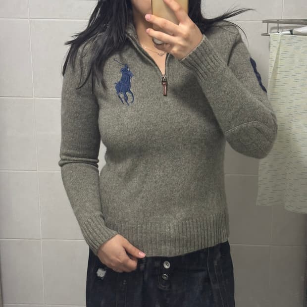 폴로 랄프로렌 빅포니 넘버 3 램스울 니트 반집업 S