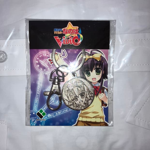 고전문구 미소녀 원형 코인 메탈 키홀더 마법소녀리리컬나노하 갸루