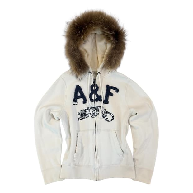 아베크롬비 y2k 타이거 울프죠 퍼 후드집업 화이트