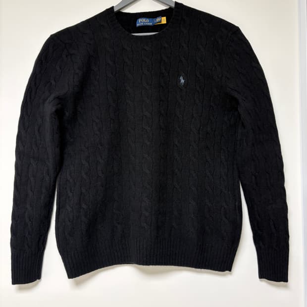 폴로 케이블 니트 울 캐시미어 스웨터 - 블랙 L