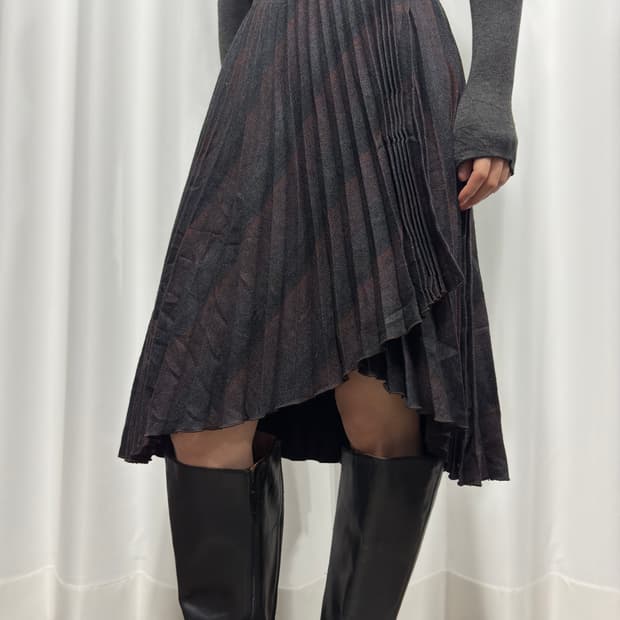 check wool wrap skirt