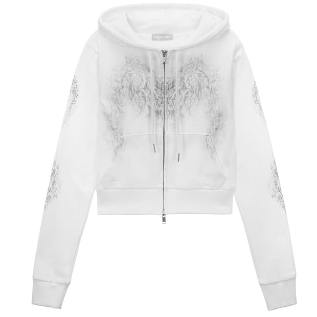 (새 상품) 허그유어스킨 스컬리 크롭 후드집업(화이트)