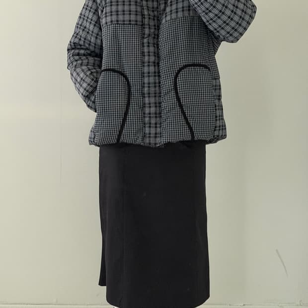 일본빈티지 체크 모리 숏패딩