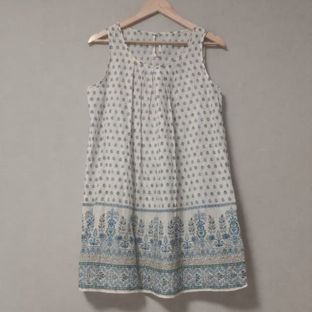 빈티지 블루 블루밍 코튼 원피스